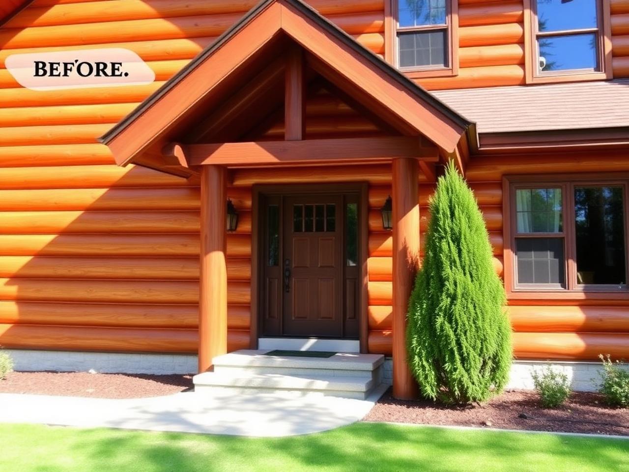 Restored log home logs after cleaning