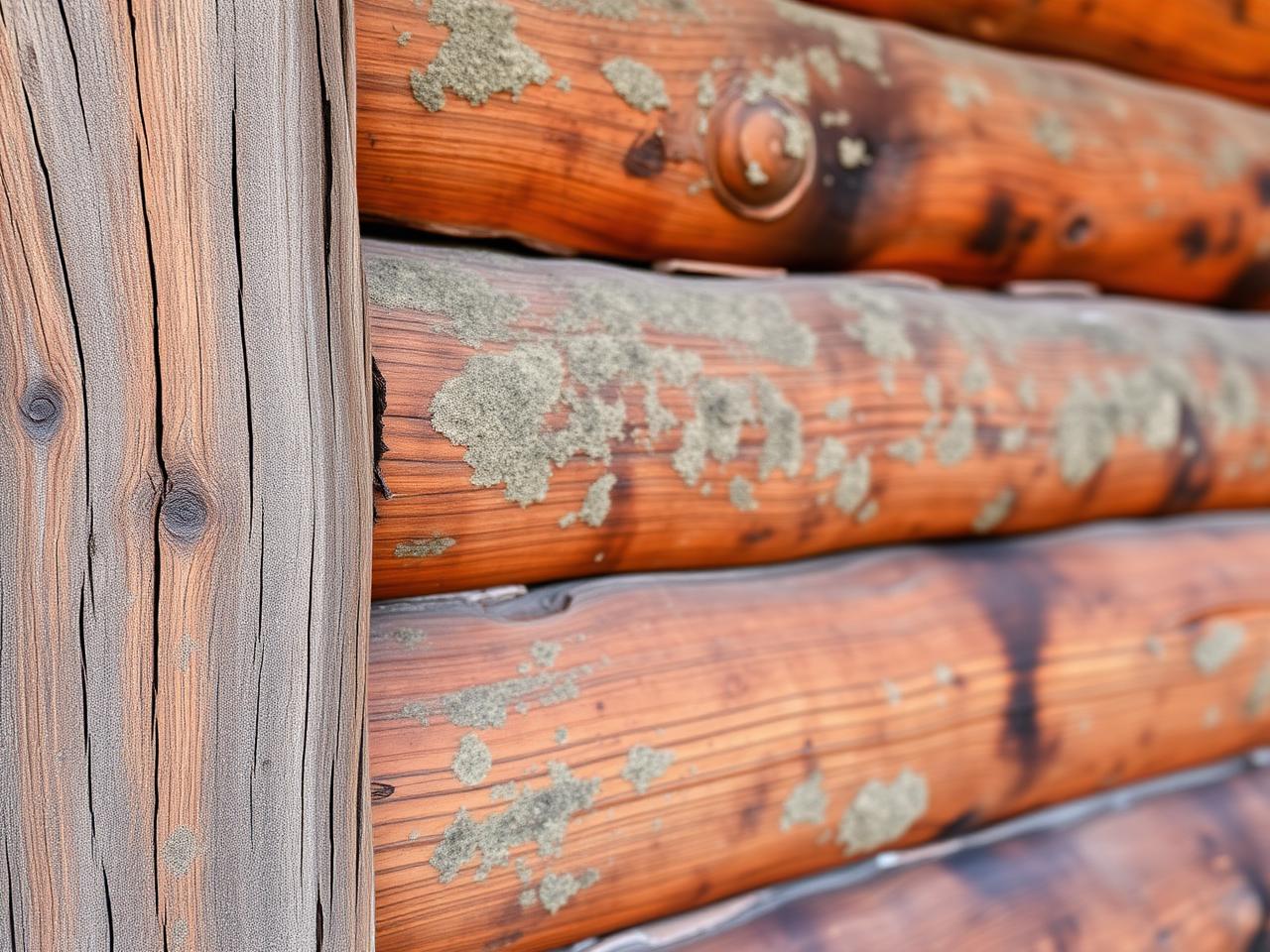 Dirty log home logs before cleaning
